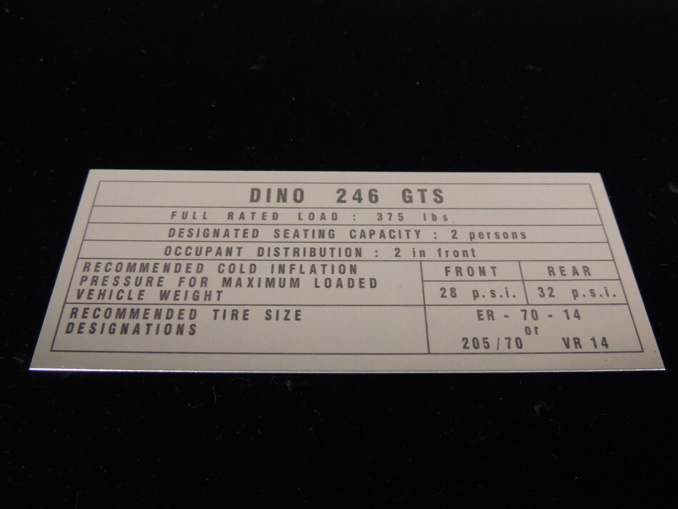 Ferrari Dino 246 GTS Glove Box Door Aluminum Plate US Models 1972-1974 New