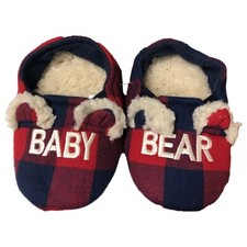 Dearfoams Infant Boys & Girls Red & Navy Buffalo Plaid Baby Bear Slippers