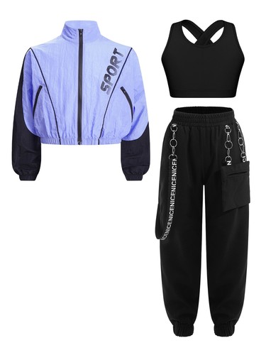 Kids Girls Crop Tops With Pants Active Tracksuit Performance Sweatsuit Youth - Picture 39 of 59