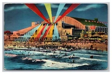 Atlantic City NJ Auditorium Convention Hall by Night Chrome Postcard Posted 1952