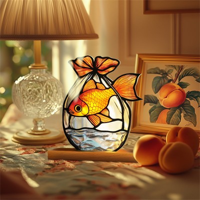 2D Acrylic Desktop Ornament Home Office Decor Goldfish Tank Styling Centerpiece