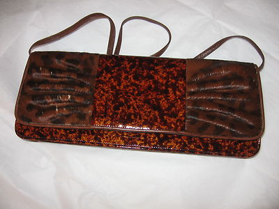 Vtg Carlos Falchi Patent Leather Animal Print Pony Calf Clutch Shoulder Purse