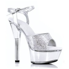 6" Clear Silver Glitter Platform High Heels Stripper Pole Dance Class Shoes