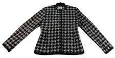 Field Manor Blazer Coat Womens Size 4 Black White Pattern Long Sleeve Business