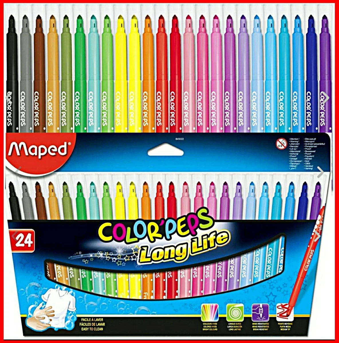 MAPED COLOR PEPS 24x Felt Tip Colouring Pens with Medium super long life ink