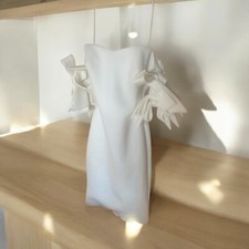 Women's White Off-Shoulder Bow-Embellished Midi Wedding Dress Jovani