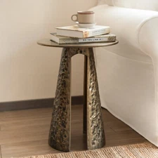 Modern Hammered Metal Indoor Accent Side Table End Table Plant Stand
