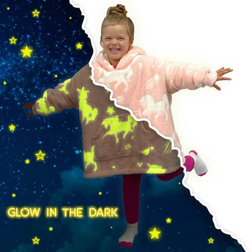 Childrens Glow in Dark Unicorn Oversized Hoodie Blanket Magical Glow in Dark