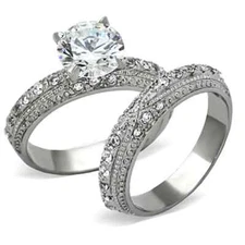 Engagement Ring and wedding band 2 pieces antique Finish with Cubic Zirconia