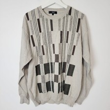 Raffi Size L Men's Wool Blend Pull-Over Sweater Tan Crew Neck