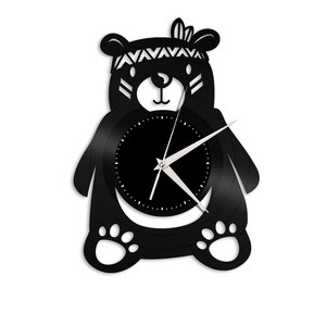 Boho Bear Vinyl Wall Clock Record Decorative Animals Unique Gift