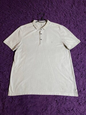 ALLSAINTS Polo Herren Grau Gr.2XL Kurzarm Freizeit Ramskull Logo