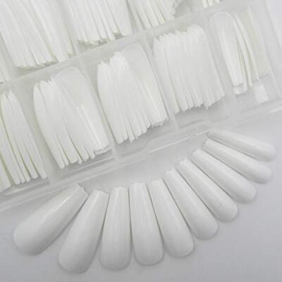 Colored Coffin Press on Nails Long Ballerina False Fake Nail Tips Full White