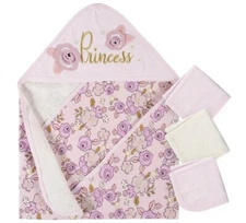 Gerber Baby Girl's 4 Piece Terry Bath Set NEW Floral Hooded Towel Washcloths 