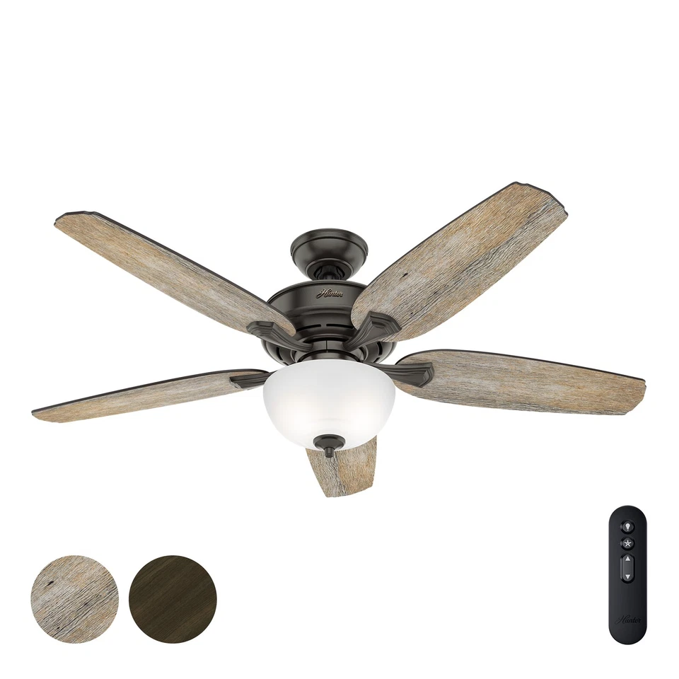 Hunter Fan 54 inch Casual Noble Bronze Indoor Ceiling Fan with Light and Remote