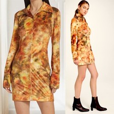 NANUSHKA Velvet Shirt Romee Dress Watercolor Orange Floral Button Front Chic XL
