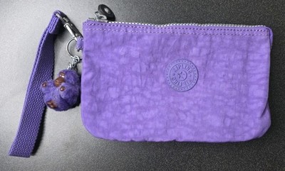 Kipling Women Make Up Cosmetic Bag Pouch Purple Monkey Keychain Wristlet Zip 