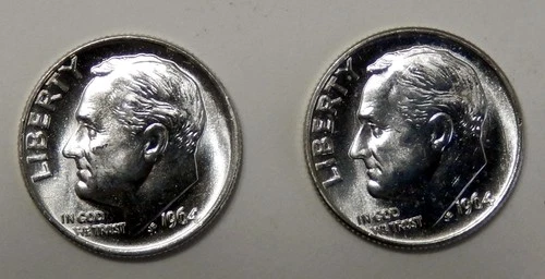 $2.50 UNDER SPOT   Two (2) 1964 Roosevelt 90% Silver Dimes  BU   .1446 Troy Oz