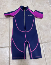 SEASKIN Youth Shorty Wetsuit Front Zip Blue/Pink Youth Size 6