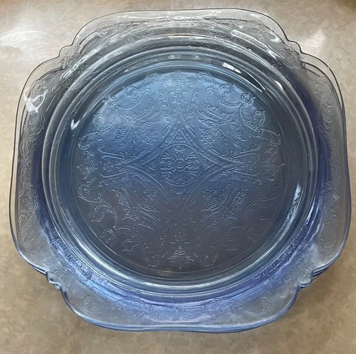 1930’s Federal Depression Glass Blue Madrid 10” Plate Square Dinner Appetizers