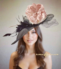 Kentucky Derby Fascinator Royal Ascot Hat Black Saucer Mauve Pink Flower Del Mar