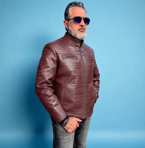 Men's Croc Embossed Leather Bomber Jacket – Handmade Luxury Outerwear - product listing photo