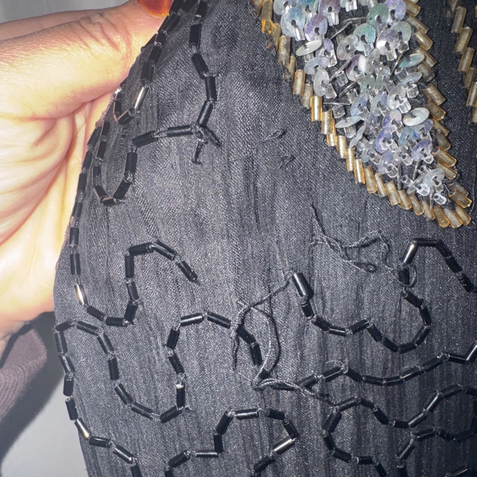 Vestido de Noche De Colección Años 80 Jewel Queen Plus Talla 20/22 Negro y Dorado Cuentas Seda Glamuroso Foto 4 de 4