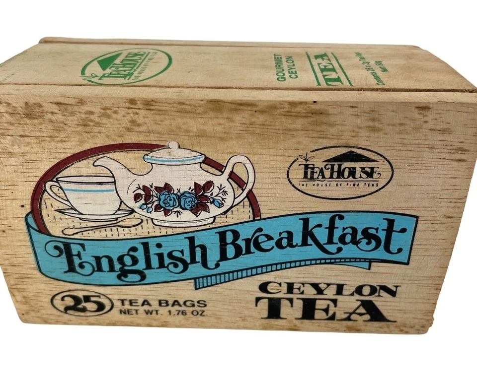 Teahouse Raspberry & English Breakfast Ceylon Tea Wooden Box w/ Slide Set of 2 - Image 2 of 4