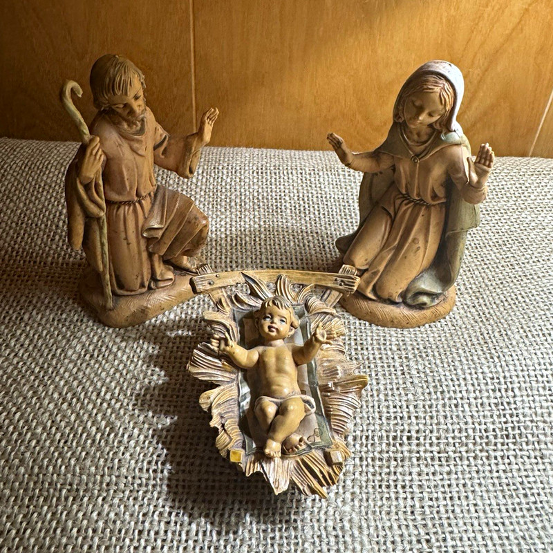 Christmas Nativity 3-Piece Figurine Set Mary Joseph Baby Jesus Beige/Brown