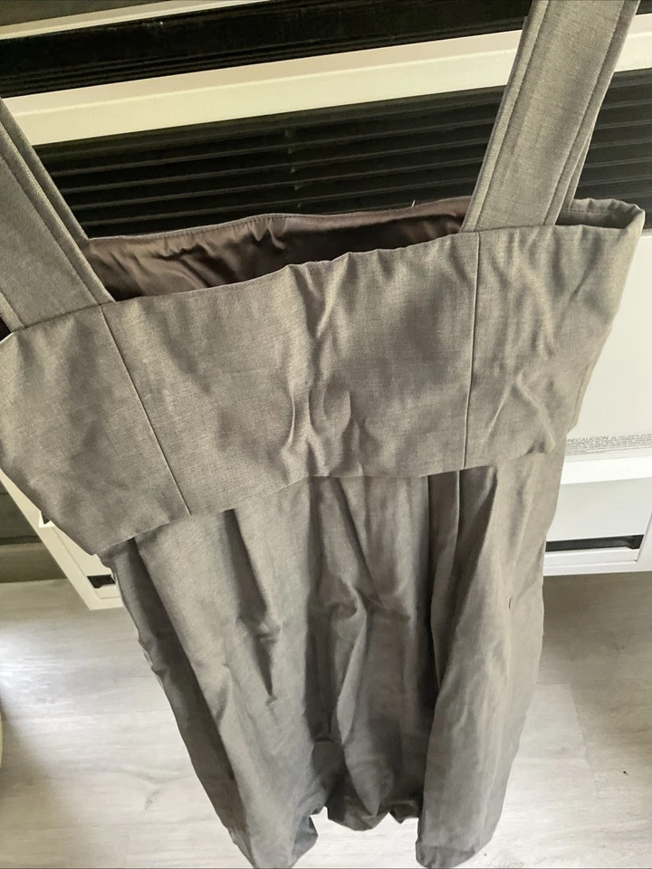 Max Mara серый шерсти и шелка смесь широкие ремни платье скрытые карманы пузырьковый подол США 2 - Изображение 4 из 4