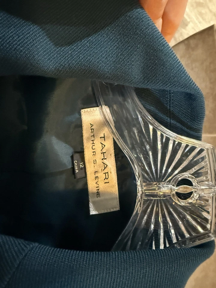 Glamoroso traje para mujer Tahari Arthur S Levine verde azulado mezcla de lana talla 12 Foto 3 de 4