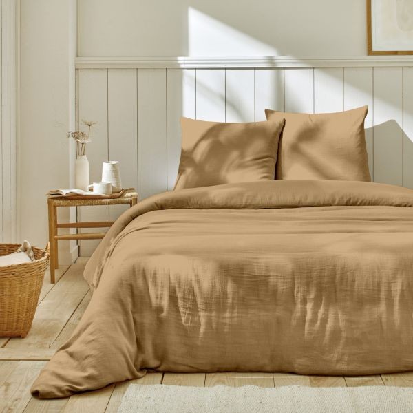 Parure de lit 220x240 cm gaze de coton lin housse de couette respirante lit 2 places