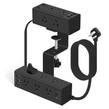 Dual Layer Desk Clamp Power Strip Under Desk Power Strip 15 Outlets 6 USB P...