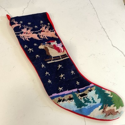 Pink Reindeer Needlepoint 14  Christmas Stocking 1994 Nantucket Collection