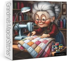 Vintage Grandma Sewing Machine Puzzles for Adults 1000 Pieces, Colorful Quilt Kn