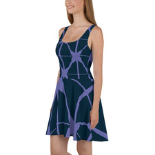 Women's Twilight Grid Skater Dress - Colorful Patterned Floral Fit Flare