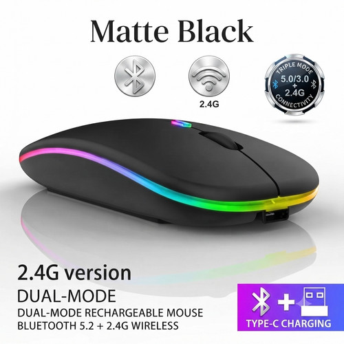 Wireless Mouse Optical Slim Rechargeable Silent Mice RGB Optical USB Computer