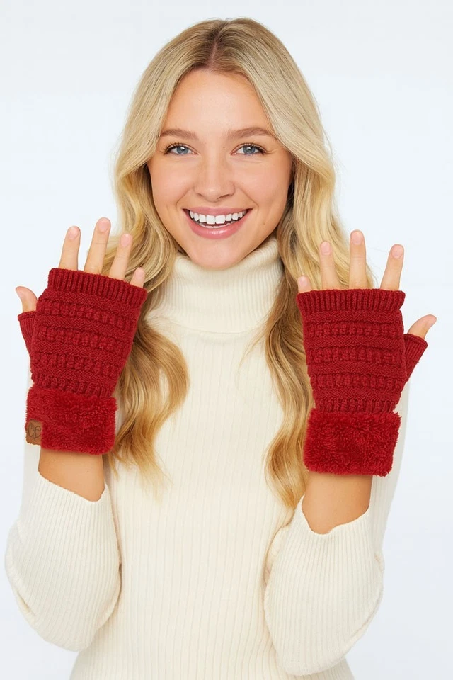 C.C Mujer Acogedores Guantes Tejidos Sin Dedos Suave Cálido Difuso Sherpa Forrados Invierno Foto 2 de 4