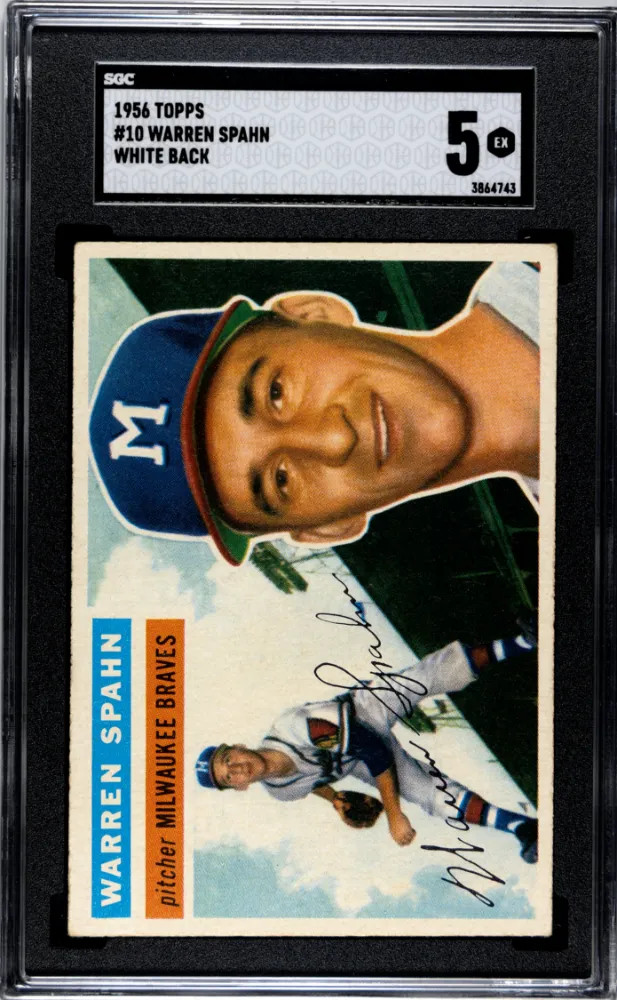 1956 Topps Warren Spahn #10 White Back SGC 5