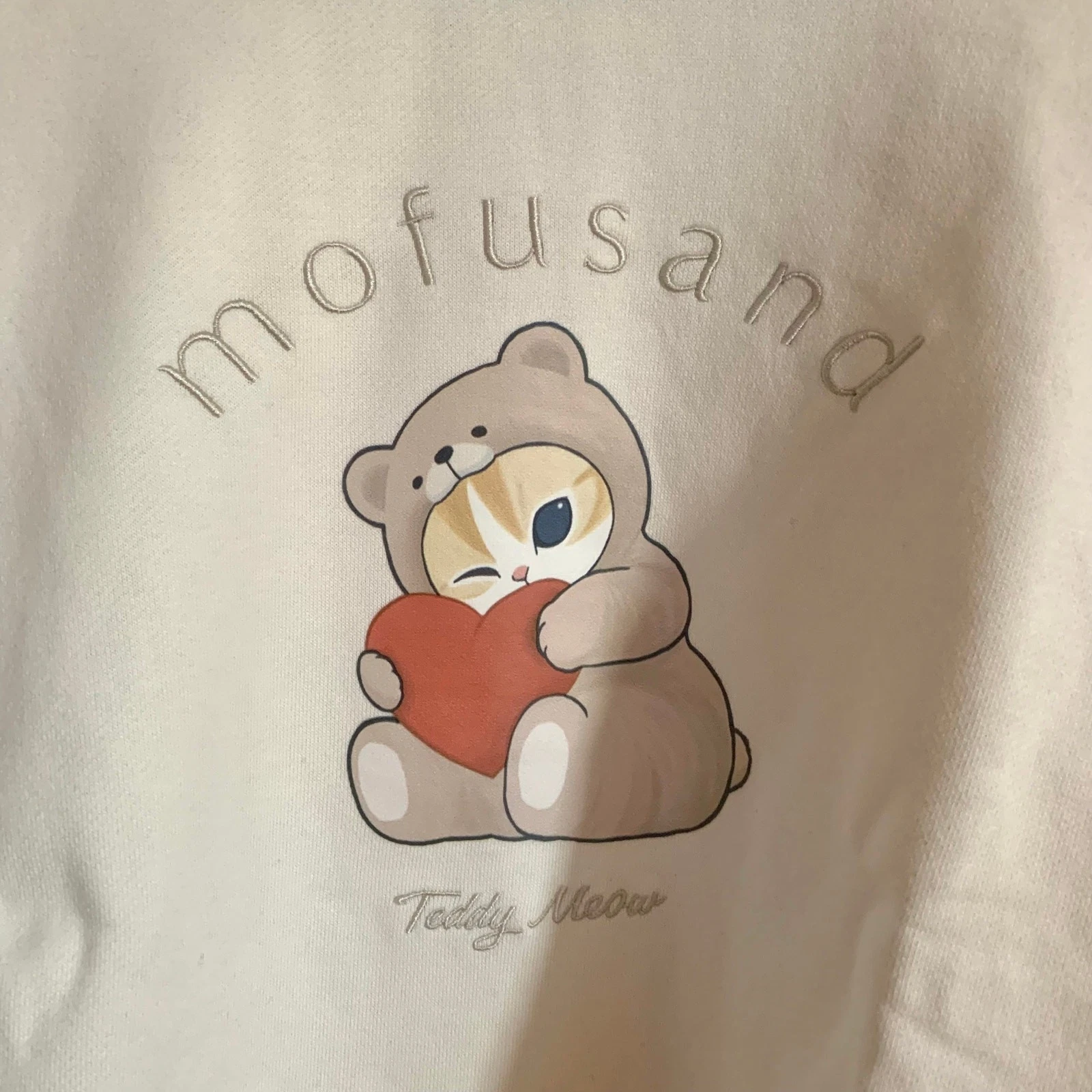 OFF WHITE Felpa nuova con etichette Mofusand Uniqlo Collab Teddy Meow stampata ricamata bianco sporco M