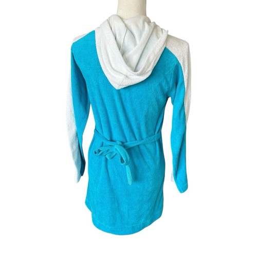 Vtg 60s 70s sears Blue White Hooded Tunic swim coverup terry cloth women medium - Picture 2 of 3
