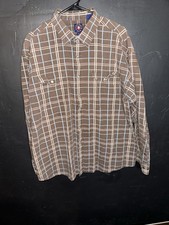 Vtg Panhandle Slim Plaid Pearl Snap Shirt Mens XL Brown Long Sleeve Western