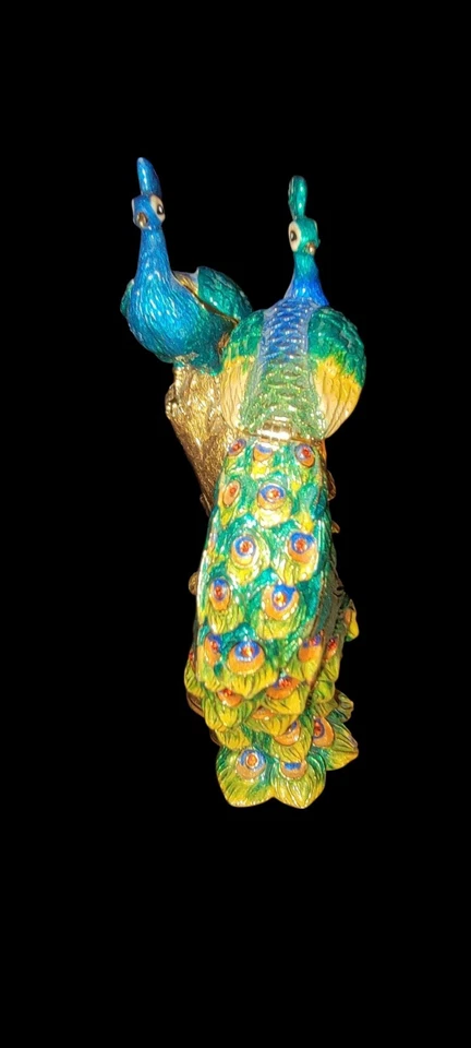 Caja de baratija grande doble con joyas de pavo real RUCINNI rara 4,5" Foto 2 de 4