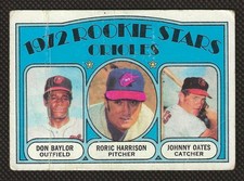 1972 Topps Orioles Rookie Stars Don Baylor, Johnny Oates, Roric Harrison CREASES