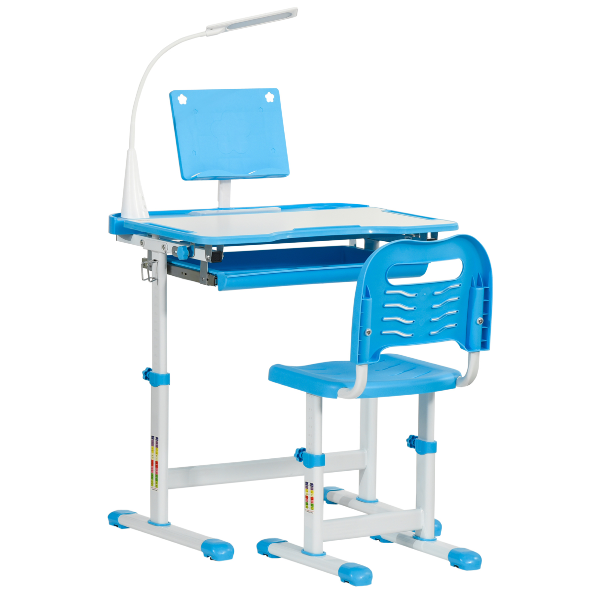 HOMCOM Kids Study Desk and Chair Set with USB Lamp, Adjustable Height - Blue