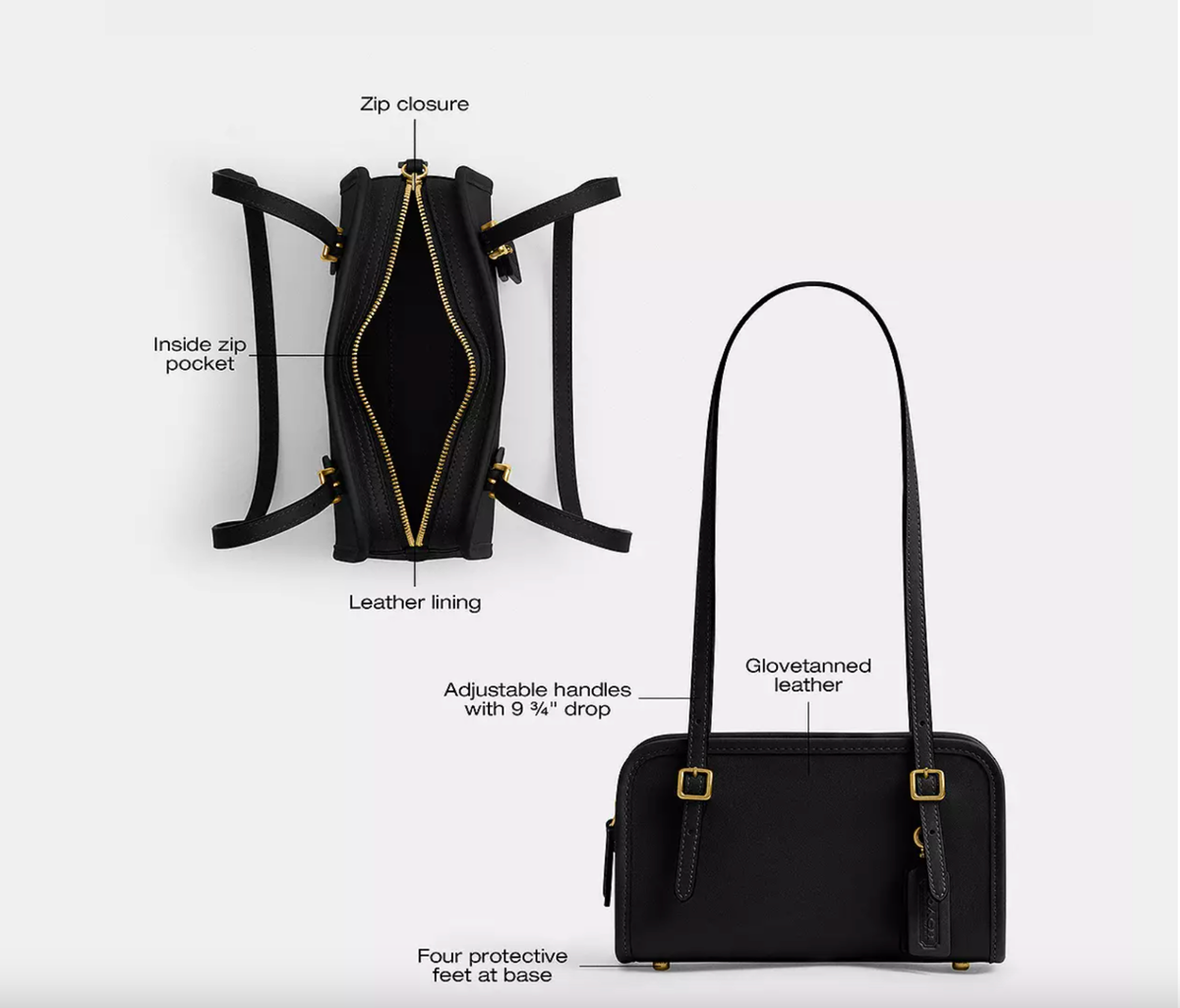 NWT COACH Swing Zip Bag 20 - CAM45 Leather/Brass/Black $295 -The