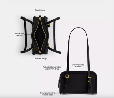 NWT COACH Swing Zip Bag 20 - CAM45 Leather/Brass/Black $295 -The