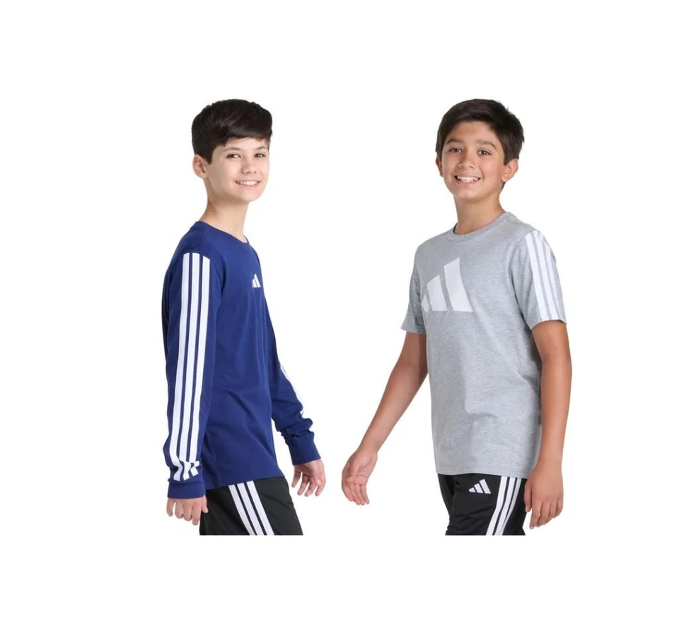 Long Short Sleeve Boys Adidas Youth Tee L,XL Blue/Gray 2 Pack 100% Cotton New - Image 4 of 4