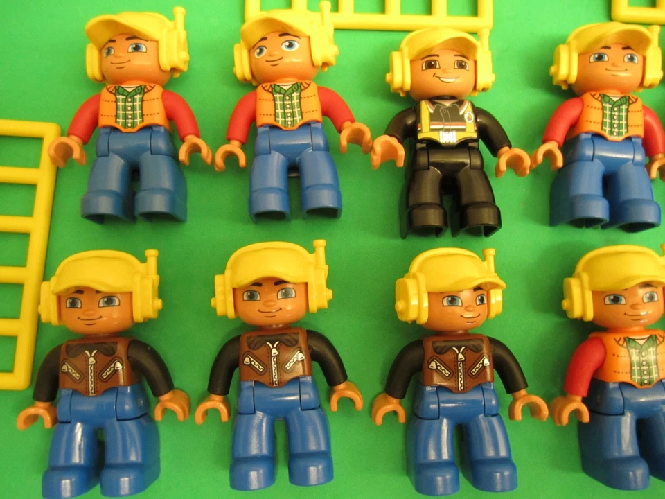 Lot 12 LEGO Duplo Figures City Workers Hat Headsets (4) Railing (2) Tools - Image 3 of 3