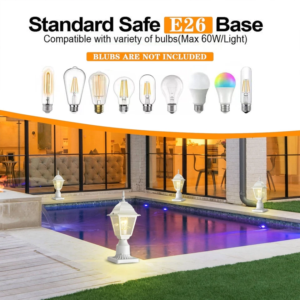 Paquete de 2 luces de poste blancas para exteriores impermeables con base de muelle de 5,9" para porche Foto 2 de 4